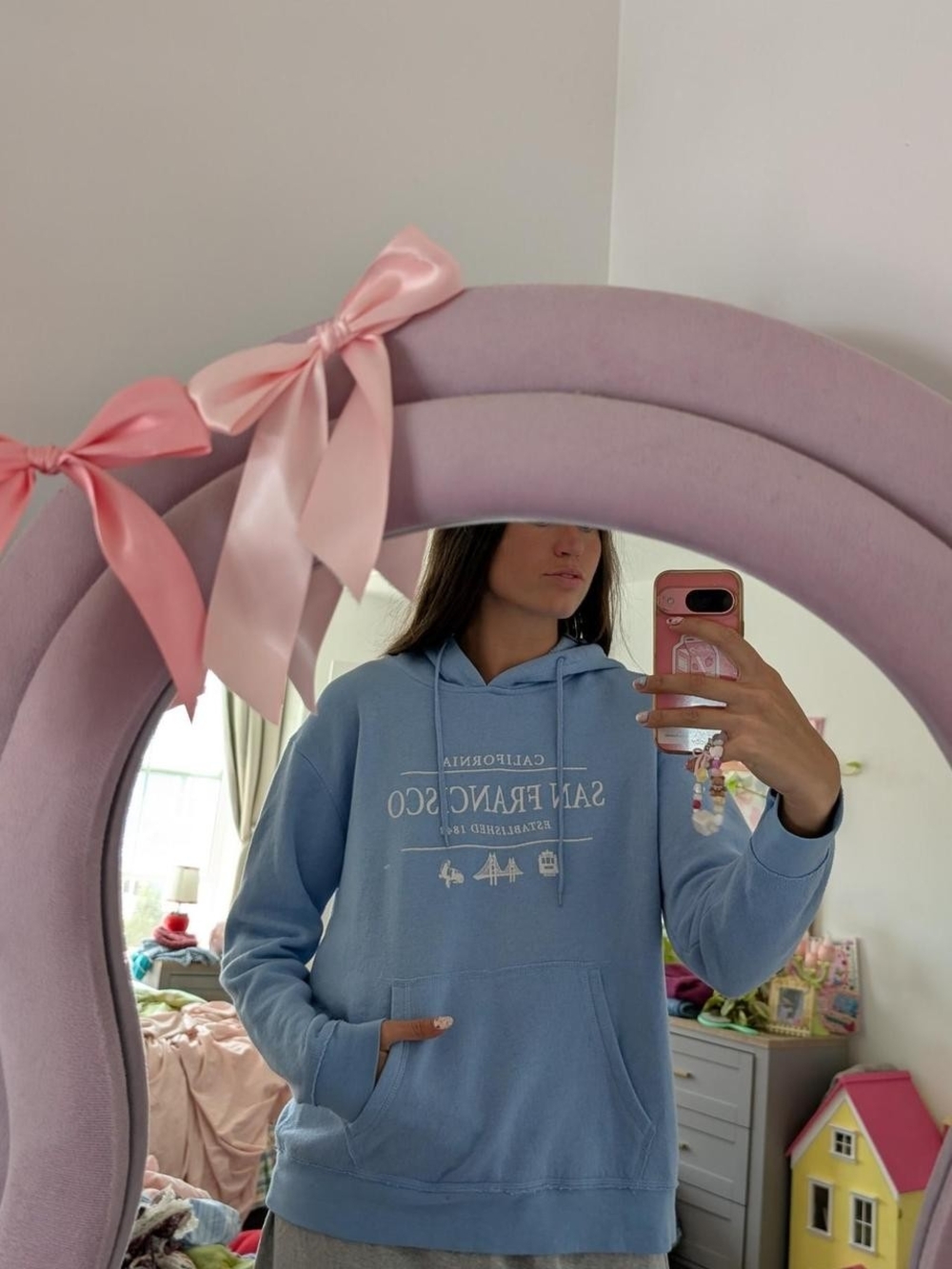 San Francisco Graphic Hoodie Size Large - Light Blue Women's Sweatshirt